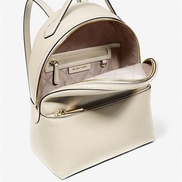 Michael Kors Valerie Medium Light Cream Pebbled Leather Backpack - Picture 4 of 12